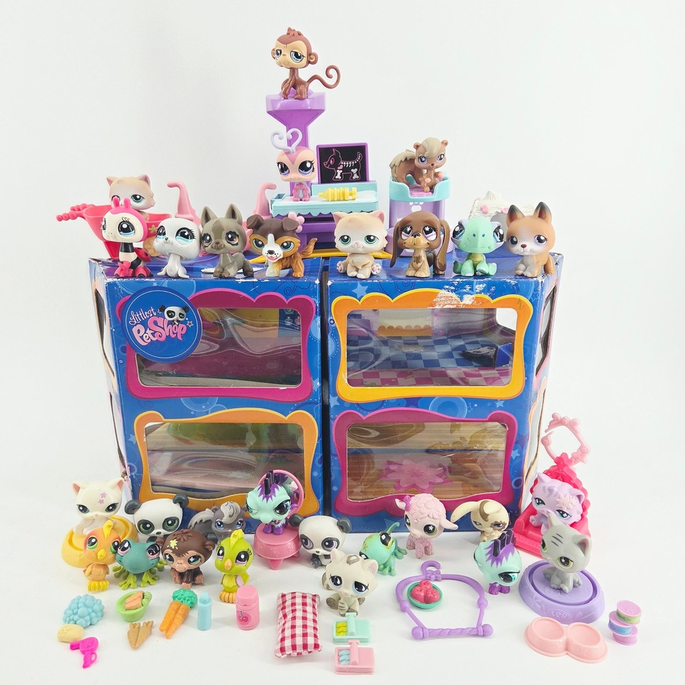 Littlest Pet Shop LPS Lot 20+ Figures Accessories & Carrying Case Hasbro Vintage